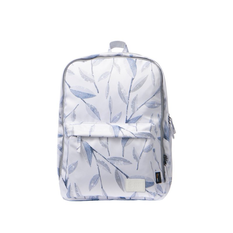White Snow Blue Leaf Double Main Bag Backpack School Bag Laptop Bag Travel Bag - Laptop Bags - Polyester White
