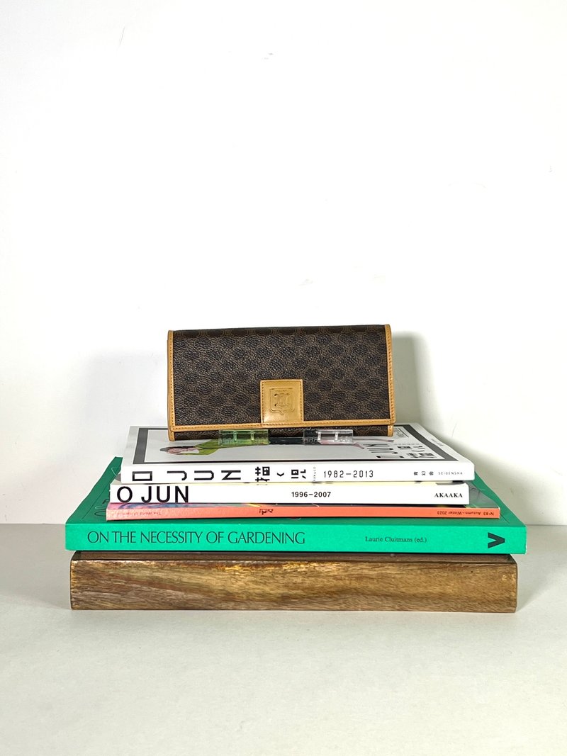 Celine啡色老花早期口金卡片套錢包長夾小手袋 日出中古二手 - 錢包/皮夾/長短夾 - 真皮 咖啡色