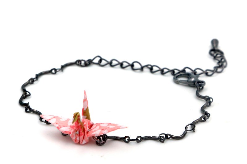 Paper crane bracelet. Drizzle white cherry paper - Bracelets - Paper Pink
