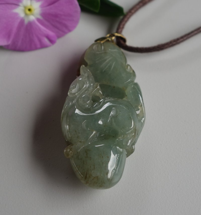 天然緬甸A貨冰種翡翠吊墜 双面雕 麒麟 如意 巧雕玉墜 項鍊 玉珮 - 頸鏈 - 玉石 多色