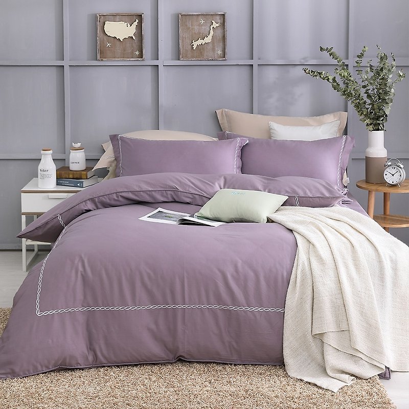 (加大)返真-迷情紫-高質感60棉兩用被床包四件組【6*6.2尺Queen】 - 寢具/床單/被套 - 棉．麻 紫色