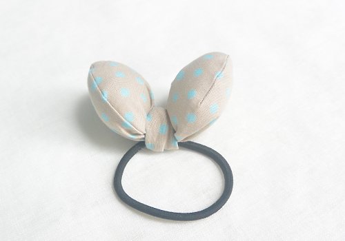alma-handmade 蝴蝶髮圈 -灰藍水玉