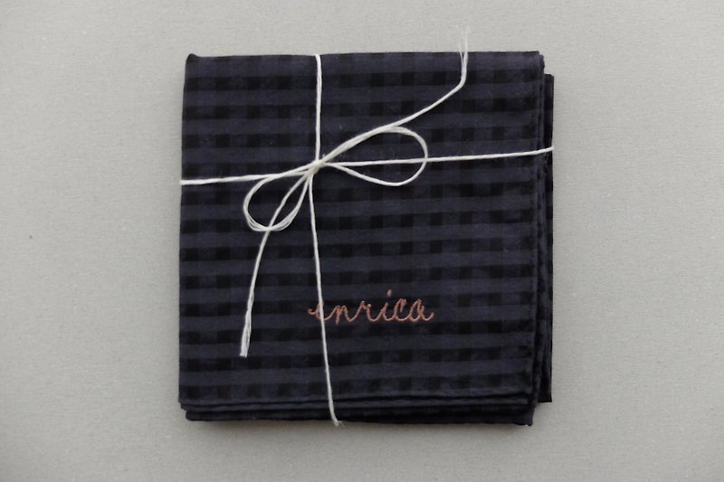 enrica handkerchief M / cotton silk small check - Handkerchiefs & Pocket Squares - Cotton & Hemp Black