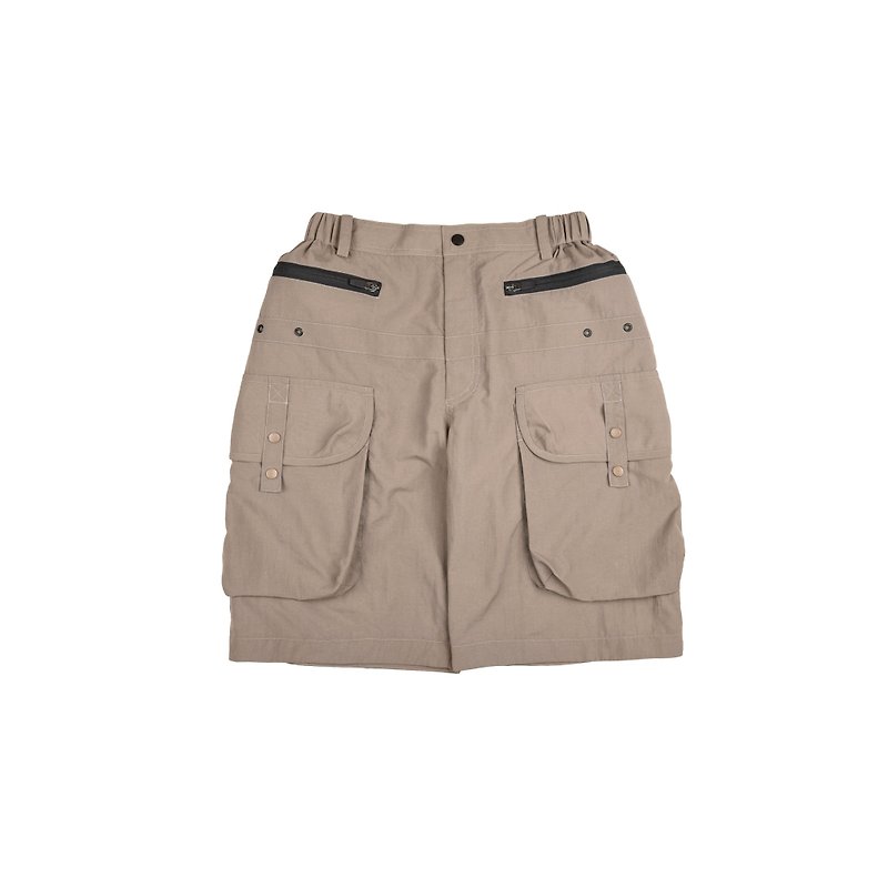 oqLiq - natural blessing - gossip functional shorts (Khaki) - Men's Shorts - Nylon Khaki