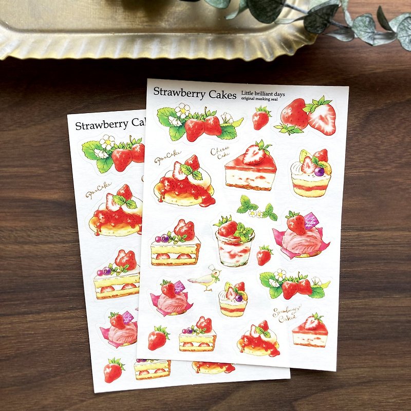マスキングシール Strawberry Cakes　いちごスイーツ　春 - 貼紙 - 紙 紅色