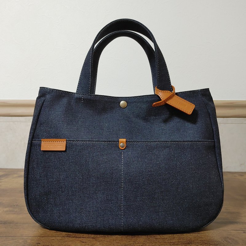 Denim Style Fluffy Round Denim Tote Bag RM-1 Indigo - Handbags & Totes - Genuine Leather Black