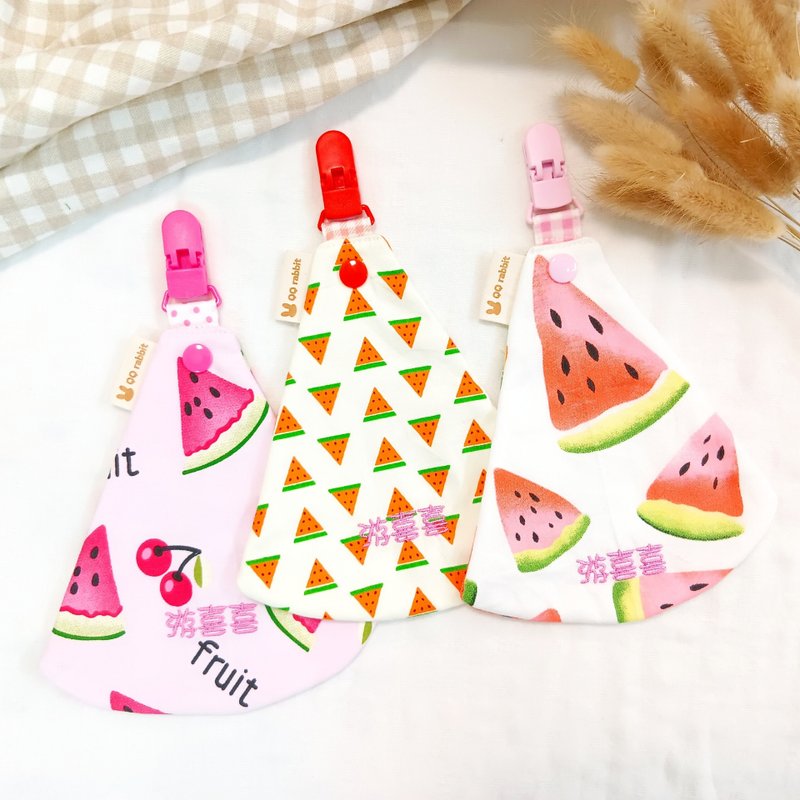 A slice of watermelon. Styling cotton handkerchief/with clipped handkerchief (name can be embroidered) - ผ้ากันเปื้อน - ผ้าฝ้าย/ผ้าลินิน สีแดง