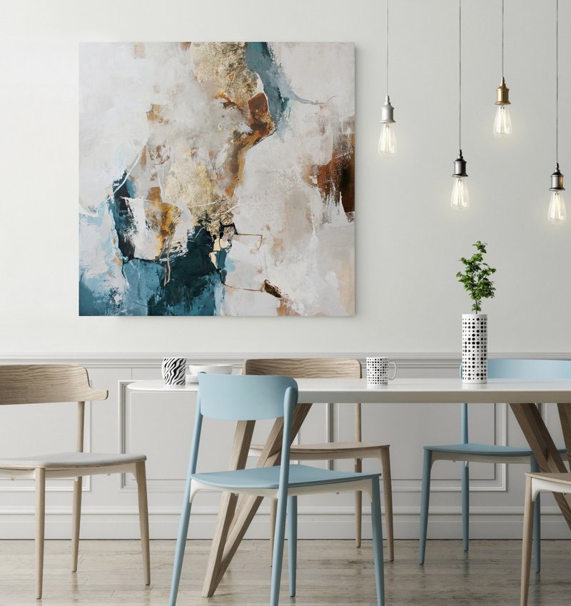 Blue Gold Painting |  Blue Gold Abstract | Blue Gold Wall Art | Sobriety 2 - 壁貼/牆壁裝飾 - 棉．麻 藍色
