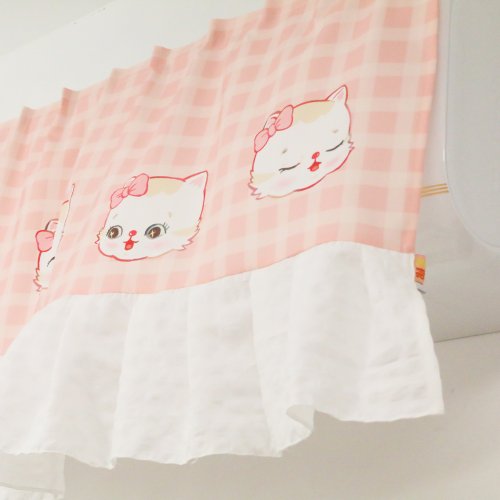 表情猫 80年代昭和レトロ ピンク 空調カーテン プリント生地