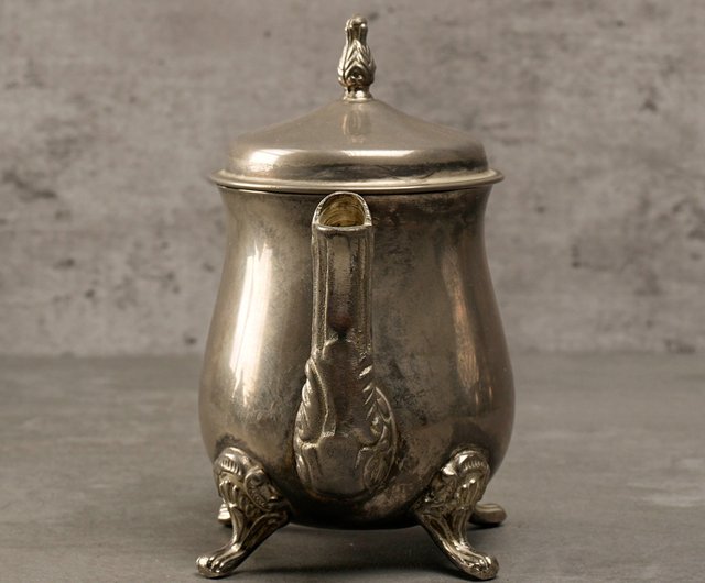 Silver Metal Tea Pot with Creamer and Sugar