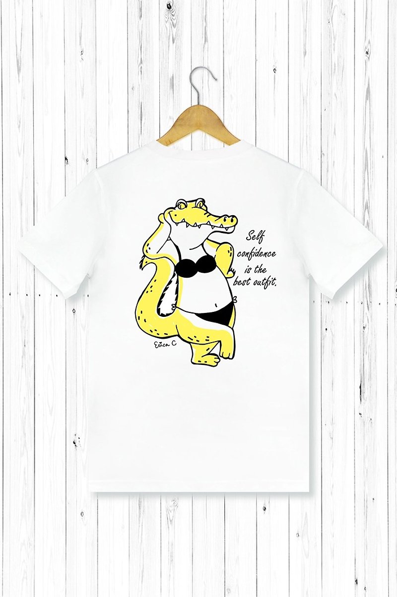 STATELYWORK Crocodile-Men's White T-Shirt - Men's T-Shirts & Tops - Cotton & Hemp Yellow