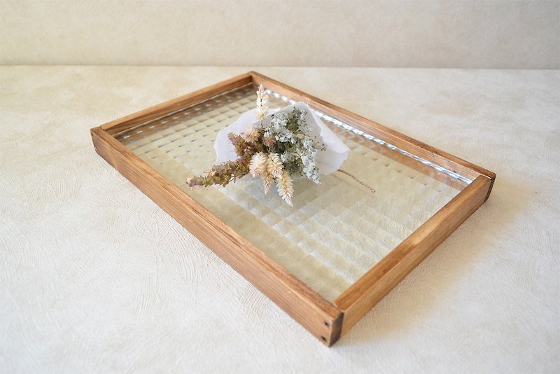 Checked glass tray/Wooden/Japanese cypress/Checked glass object - Other Furniture - Glass 