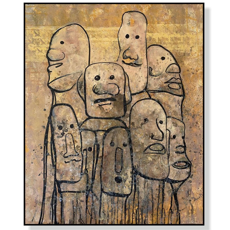 Large Original Abstract Faces Tribal Art in Muted Earth Tones Surreal - Wall Décor - Acrylic Brown