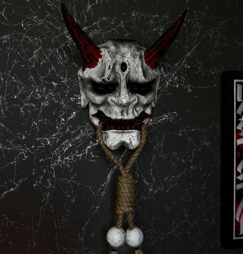 Japanese Oni Mask with Rope Marble Wall Oni mask, Oni mask wear, Yokai