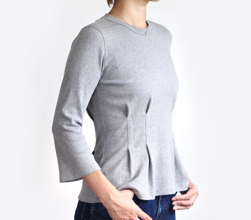 Sticking to the shape Adult Tuck Peplum T-shirt - Women's Tops - Cotton & Hemp Gray