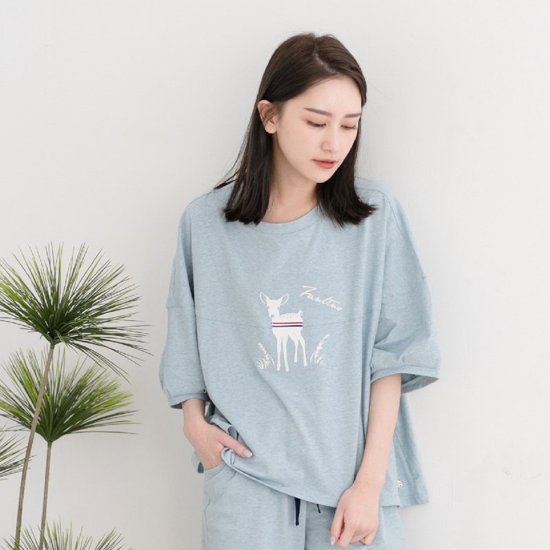 MIT有機棉飛鼠五分袖居家服-麻花藍 - 睡衣/居家服 - 棉．麻 藍色