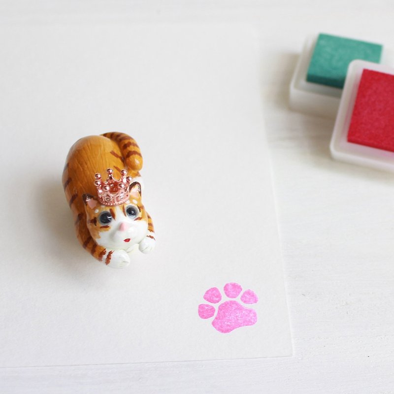 Tiger cat hand engraved rubber single meat ball seal I hand made JX PearlCatCat joint limited - ตราปั๊ม/สแตมป์/หมึก - วัสดุอื่นๆ สีนำ้ตาล