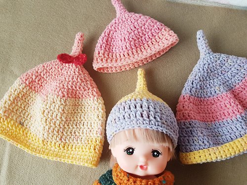 Miiifu織物 【生日禮物】【交換禮物】小美樂配件手工編織帽娃娃精靈帽