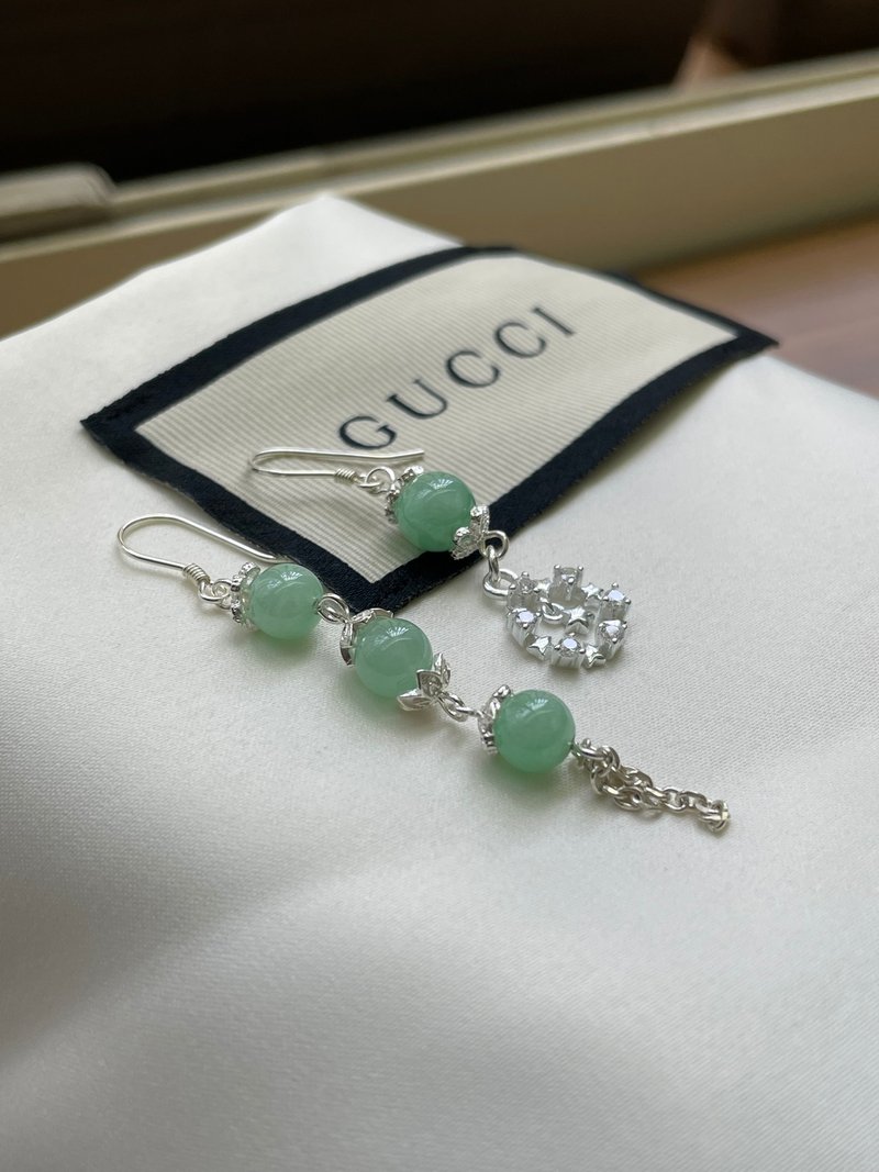 歡沁//天然翡翠A貨 綠翠 925銀 耳勾 - 耳環/耳夾/耳骨夾 - 玉石 