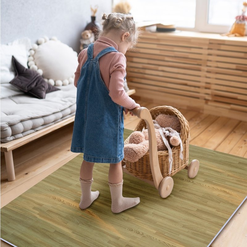 │Japanese bamboo door│Wood grain series soft and comfortable children's floor mat 120X100cm - พรมปูพื้น - วัสดุอื่นๆ สีกากี