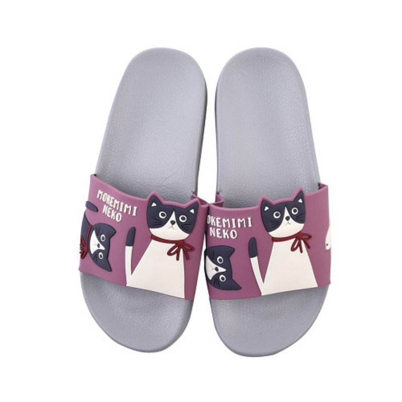 Kusuguru Japanw Waterproof Slippers Glasses Cat Non-Slip Soft Thick Sole Indoor and Outdoor Slippers Pink - Indoor Slippers - Polyester Pink