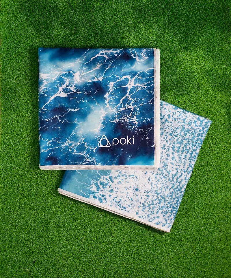 【POKI】Sports Towel Bundle - Ocean Print - Fitness Equipment - Polyester Blue