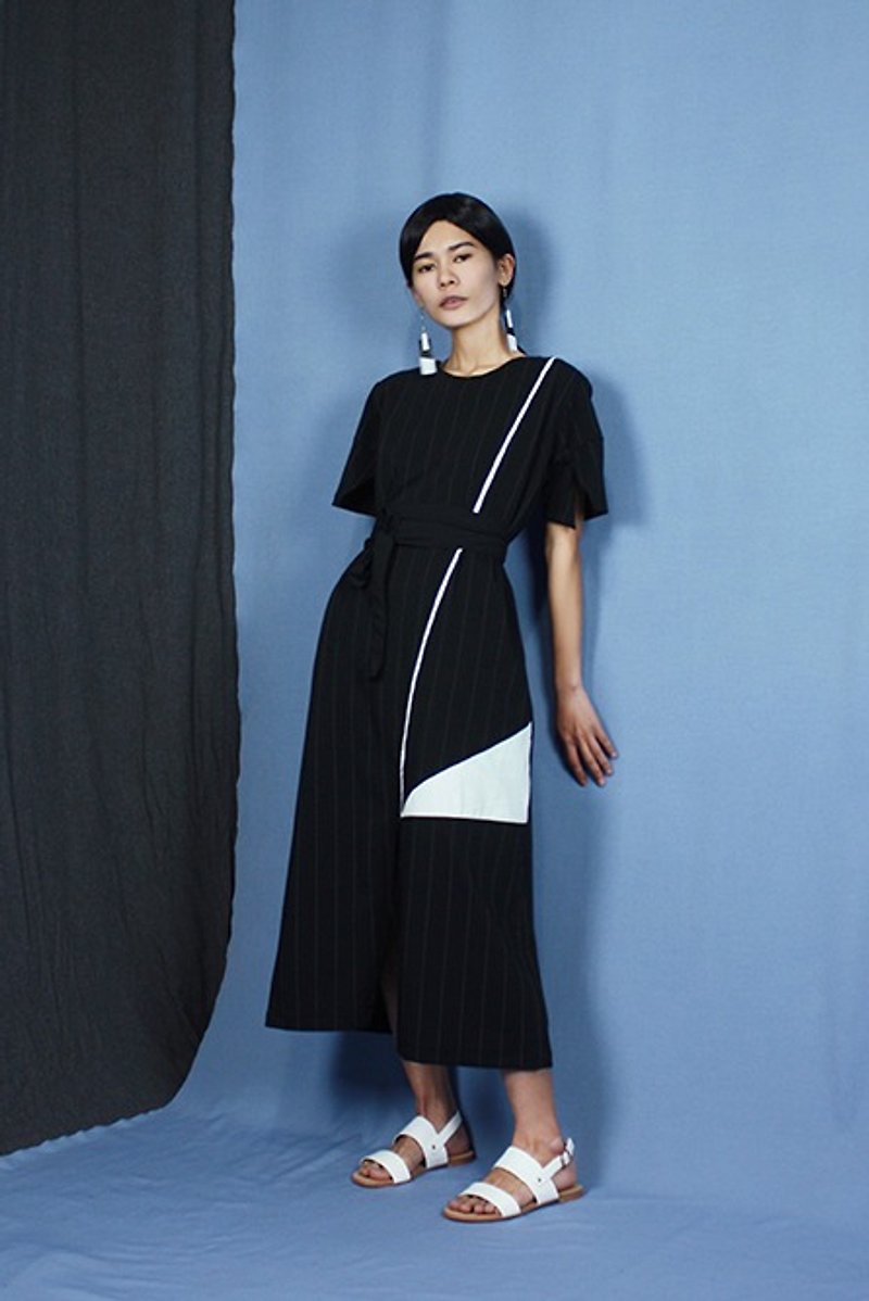 Stripes stitching long dress - One Piece Dresses - Other Materials Black