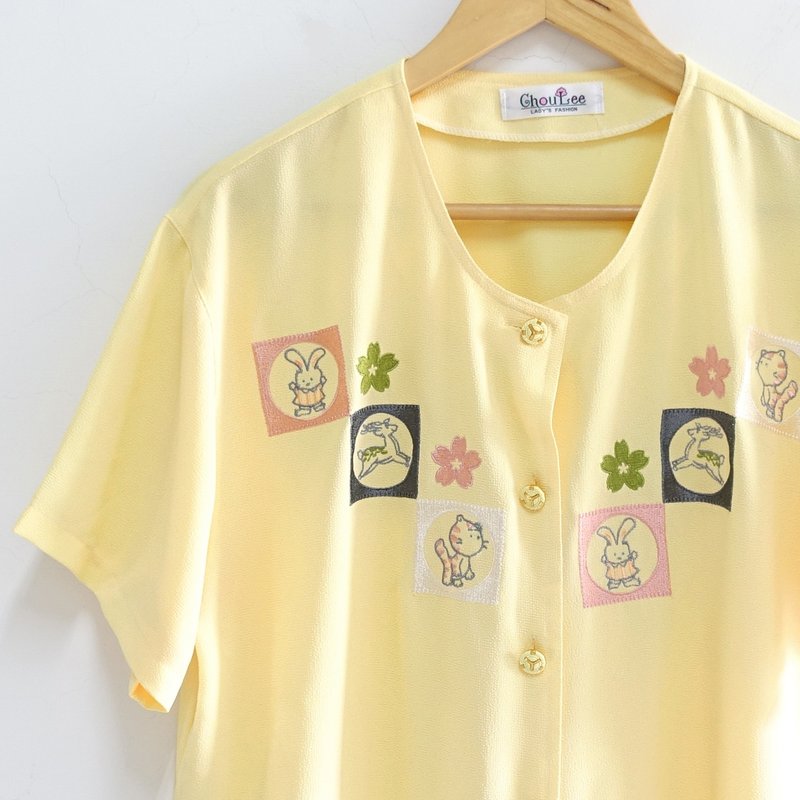 │Slowly│森の動物たち-ヴィンテージシャツ│vintage.レトロ.文学的 - シャツ・ブラウス - ポリエステル 多色