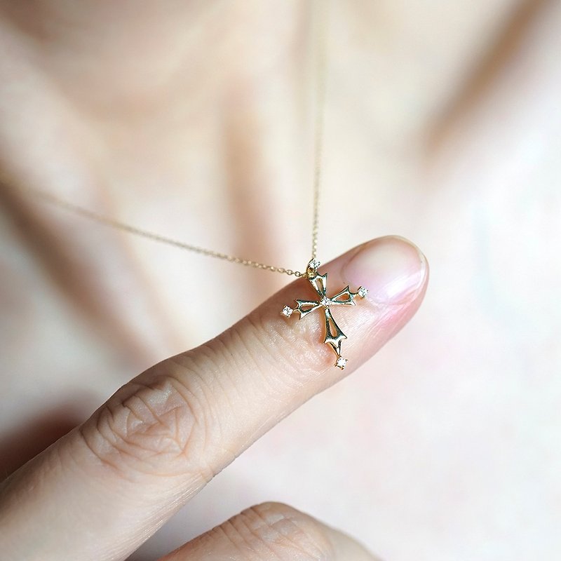 9K Gold Cross Pendant VISHI Original Original Gold Inlaid Zircon Clavicle Necklace Simple Women's Gift - พวงกุญแจ - โลหะ 