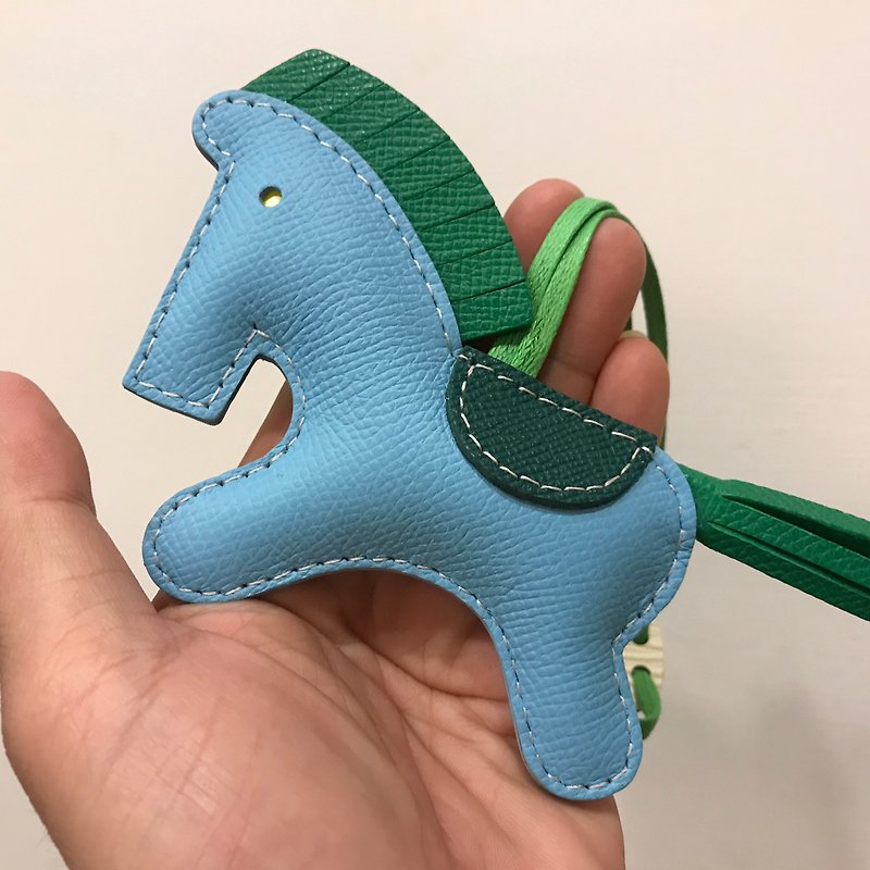 {Leatherprince handmade leather} Taiwan MIT blue cute pony hand-crafted leather strap / beon the Epsomleather horse charm in Baby blue (Large size / - ที่ห้อยกุญแจ - หนังแท้ สีน้ำเงิน