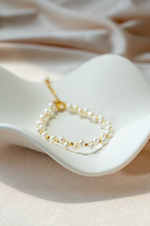Zuzu Jewelry Bridal 新娘飾品 手工訂製 天然珍珠編織手鍊 醫療鋼鍍18k金