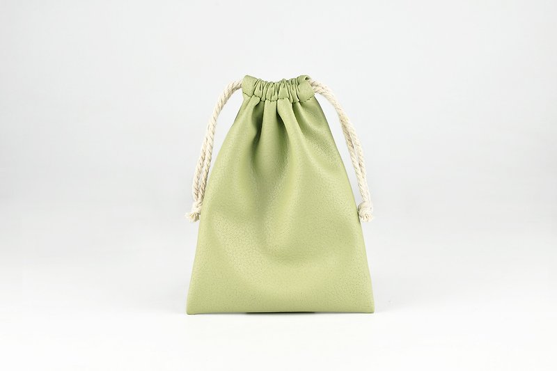 Soft PU Leather Drawstring Bag, Small String Pouch, Gift Bag, Green - กระเป๋าเครื่องสำอาง - หนังเทียม สีเขียว