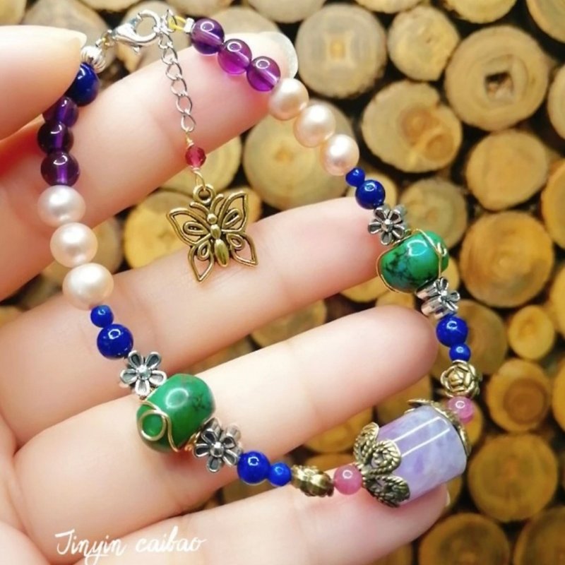 Gold, Silver, Purple Colorful Treasures Hand Training - Bracelets - Gemstone Purple