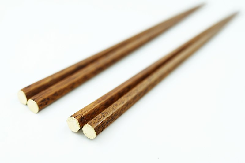 客製化雷雕 - 漆塗餐具 - 金箔漆器六角筷 - 筷子/筷子架 - 木頭 咖啡色