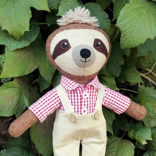 TweedyLand Brown sloth toy, handmade wool soft doll, stuffed fabric toy