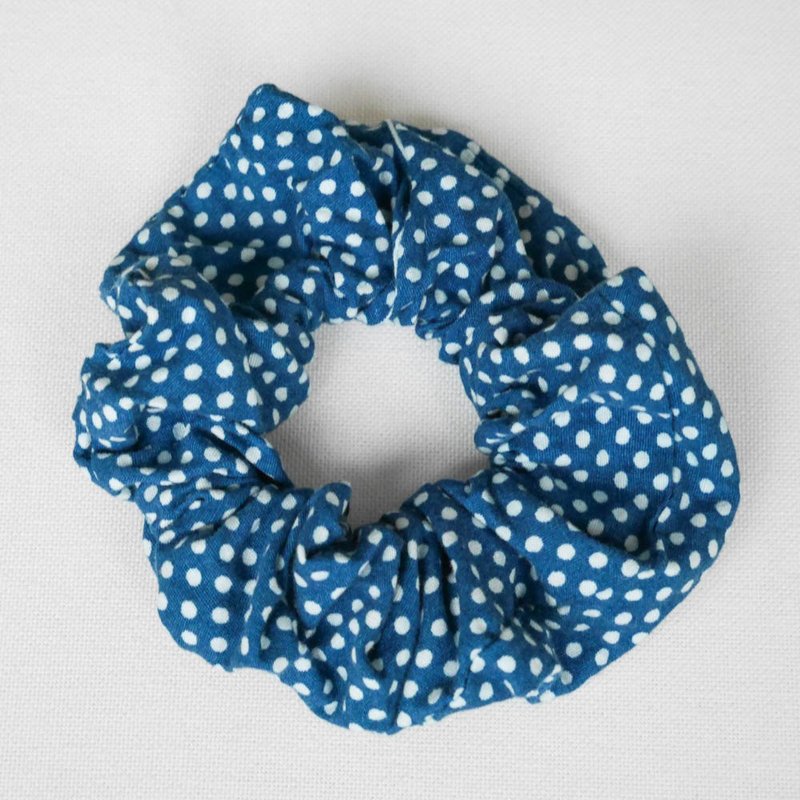 湛藍底白點點髮圈 - 髮夾/髮圈 - 棉．麻 藍色