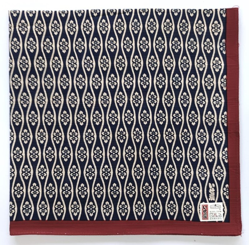 Tachiwaku and Floral Pattern Bandana, 20 x 20 inches, Japanese fabric Furoshiki - 手帕 - 棉．麻 藍色
