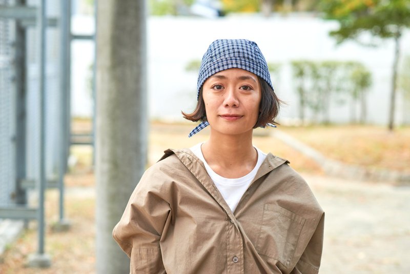 100% Linen Bandana Cap, Pin Stripe Bandana Head Wrap, Checker Navy - Hats & Caps - Linen Blue