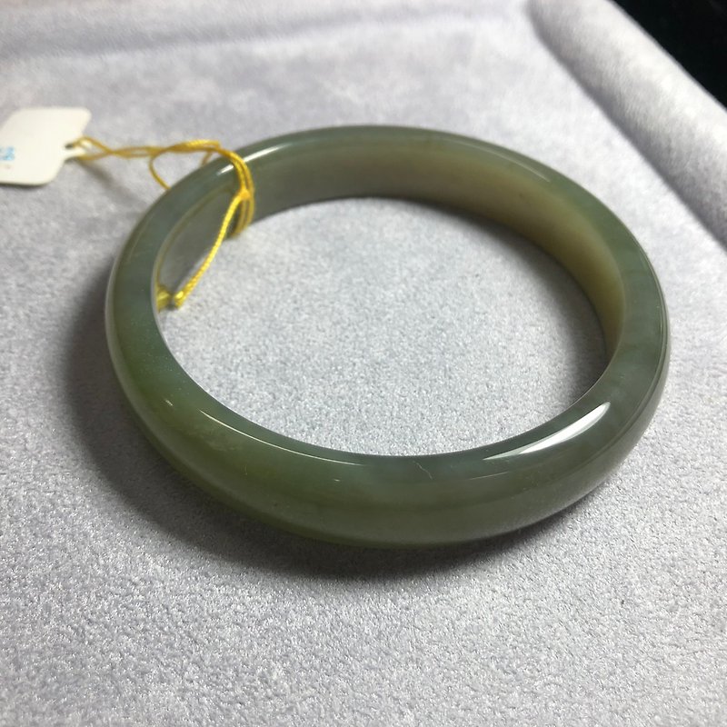 Natural Hetian jade bracelet 19 circumference 59mm inner diameter 12mm wide nephrite smoke blue Qinghai material - สร้อยข้อมือ - เครื่องเพชรพลอย สีเขียว