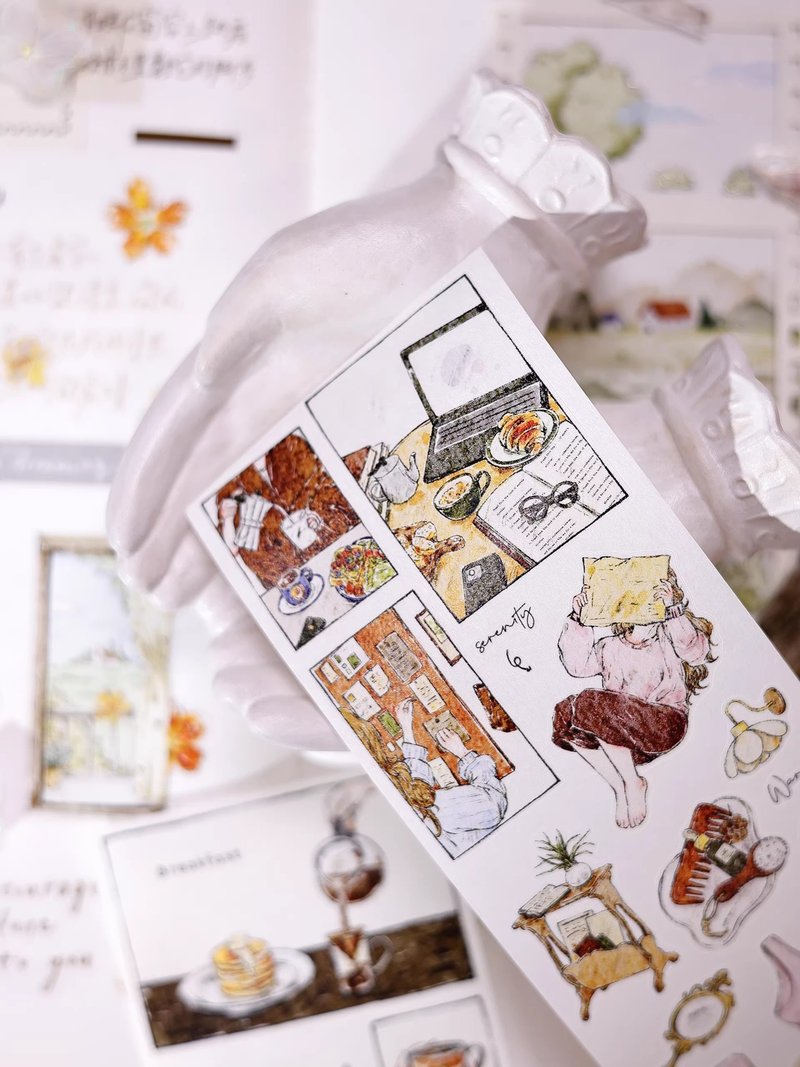 生活漫卷  輕復古鹽系人物和紙PET切模手帳膠帶拼貼 - 紙膠帶/和紙/PET - 紙 卡其色