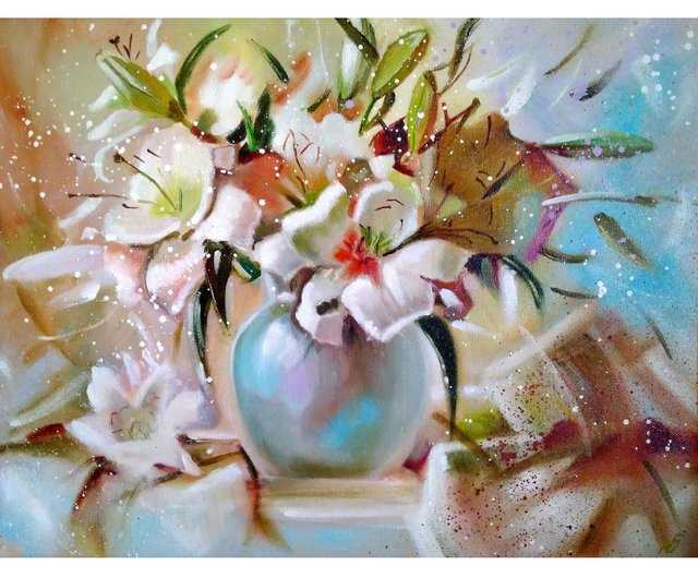 百合　油絵　絵　アート 百合 油絵 絵 アート