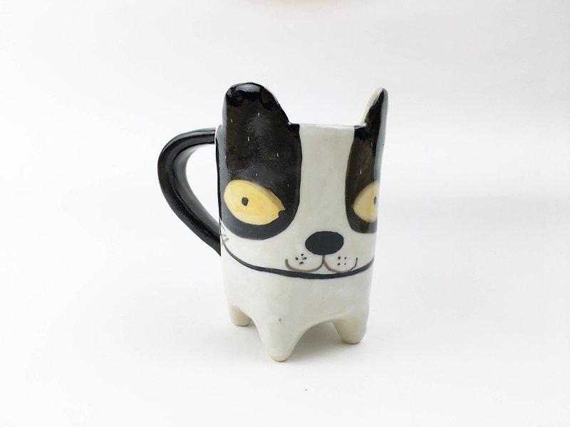 Nice Little Clay hand ear cup _ cute cat 112557 - Teapots & Teacups - Pottery White