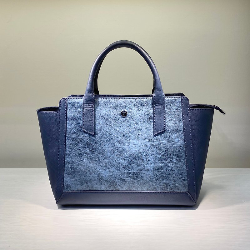 SWEETBURDEN Silk Cowhide-Fantasia Handbag, real cowhide,handmade - กระเป๋าถือ - หนังแท้ สีน้ำเงิน