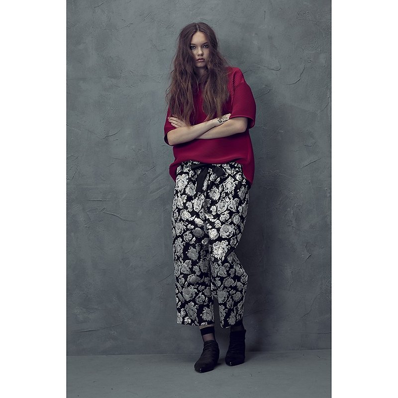 1802E2515 缇 flower texture trousers - Women's Pants - Polyester Silver