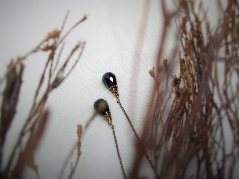 Earrings - long section - black spinel - ear clip - ต่างหู - เครื่องเพชรพลอย 