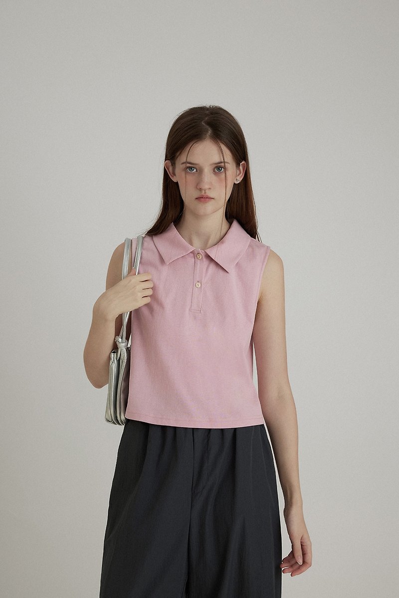 A little cute polo lapel short vest - Women's Vests - Other Materials Pink