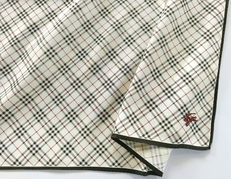 Burberry Vintage Handkerchief Beige Check Plaid Pocket Square 19.5 x 19.5 inches - 手帕 - 棉．麻 卡其色