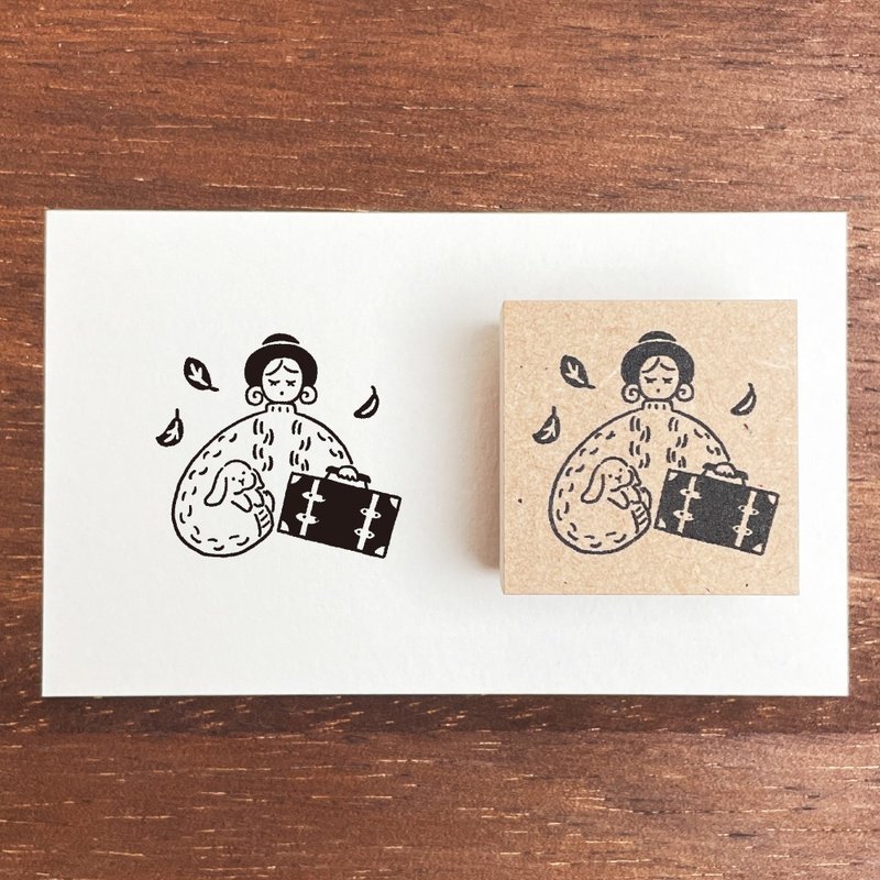 Marl-chan illustration stamp Autumn journey November Rubber stamp girl Made in Japan a-127 - Stamps & Stamp Pads - Wood 