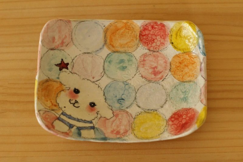 * Order Production Powder Drop Colorful Drop and Toy Poodle Square Cake Dish. - Small Plates & Saucers - Pottery 