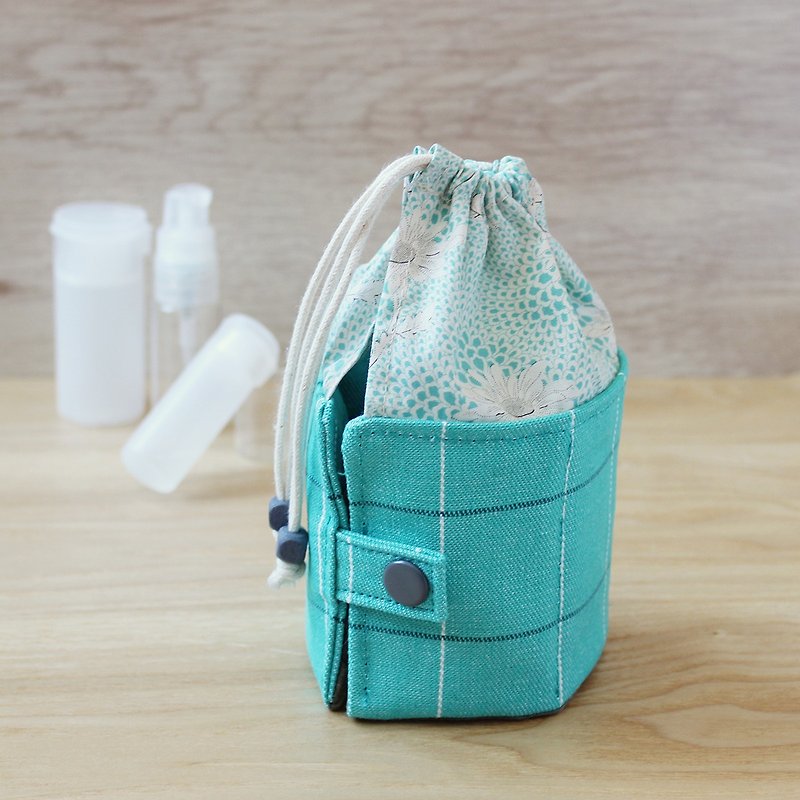 Travel Kit POUCH 小瓶收納包 旅行装或精油 綠白花藍綠格線 - 其他 - 棉．麻 